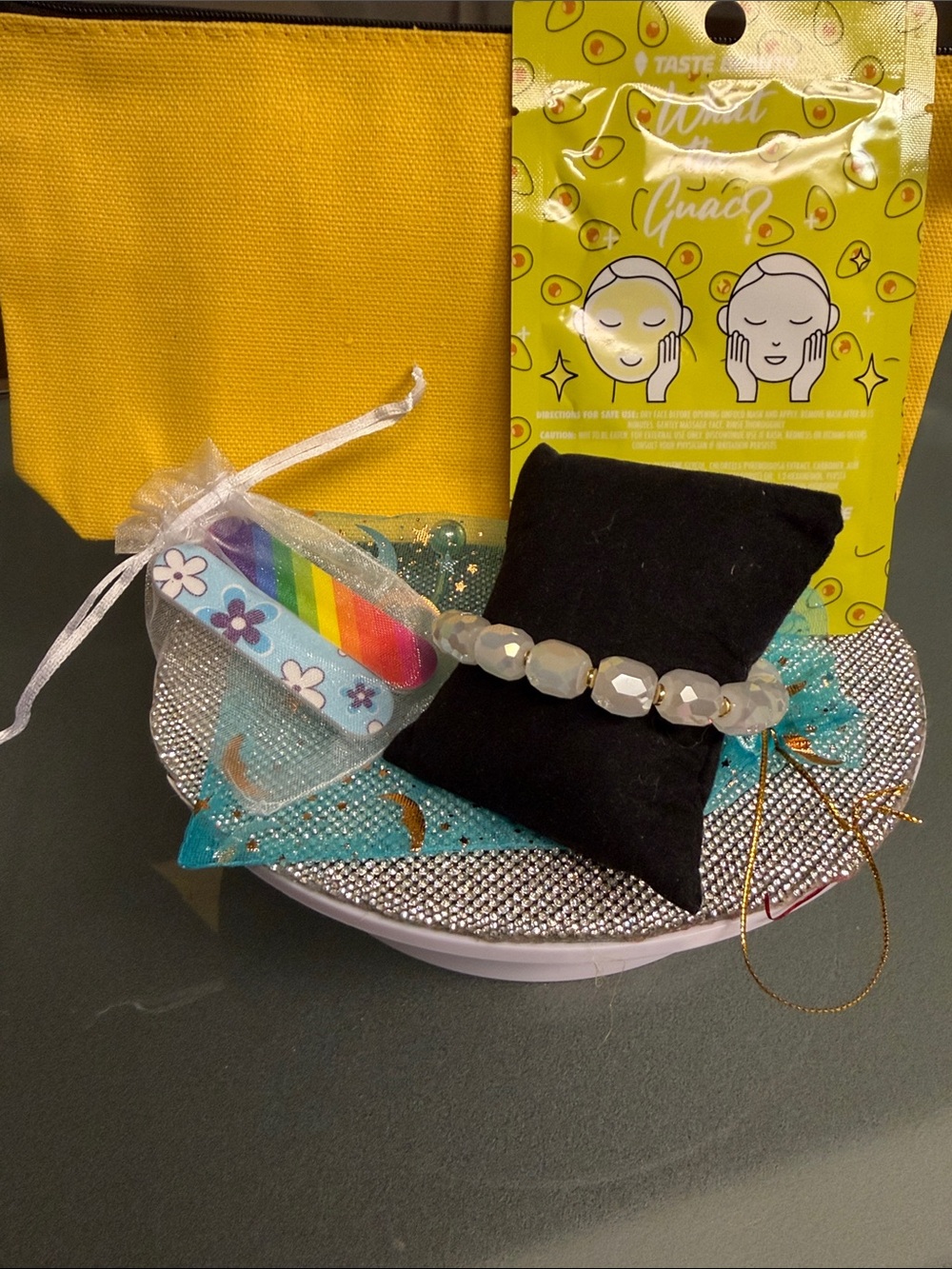 Matt Glass Crystal bracelet, cosmetic bag bundle. 🆕